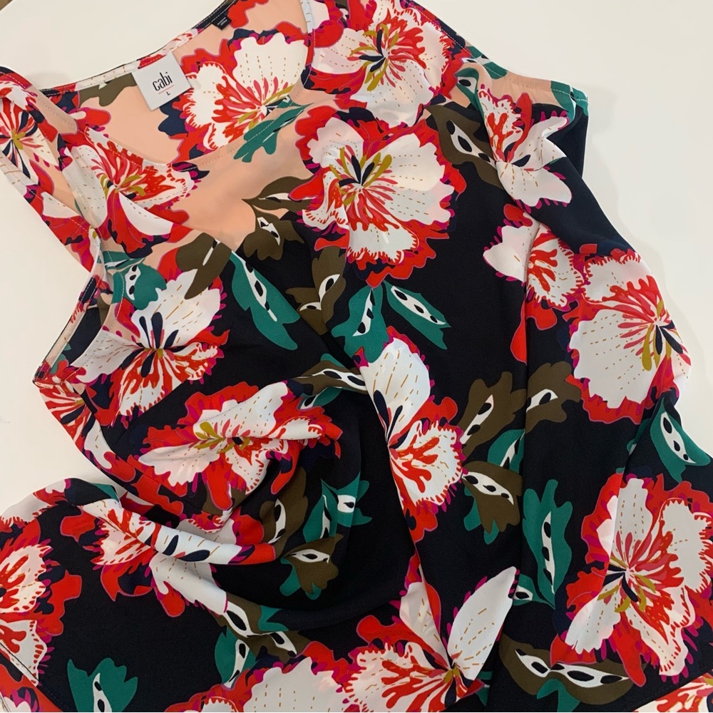 Cabi Colorful Floral on Black Tank Top